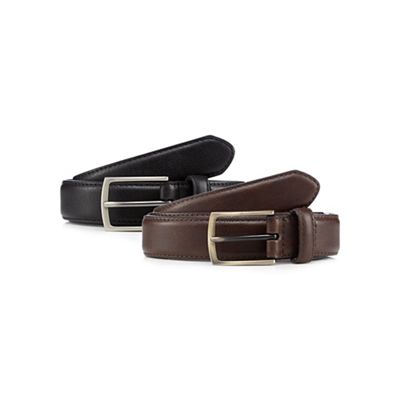 Big and tall pack of two black and brown leather belts